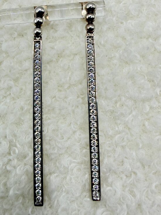 LAGOS Jewelry - LAGOS Caviar Linear Diamond Drop Earrings 2-Inch Length Sterling Silver